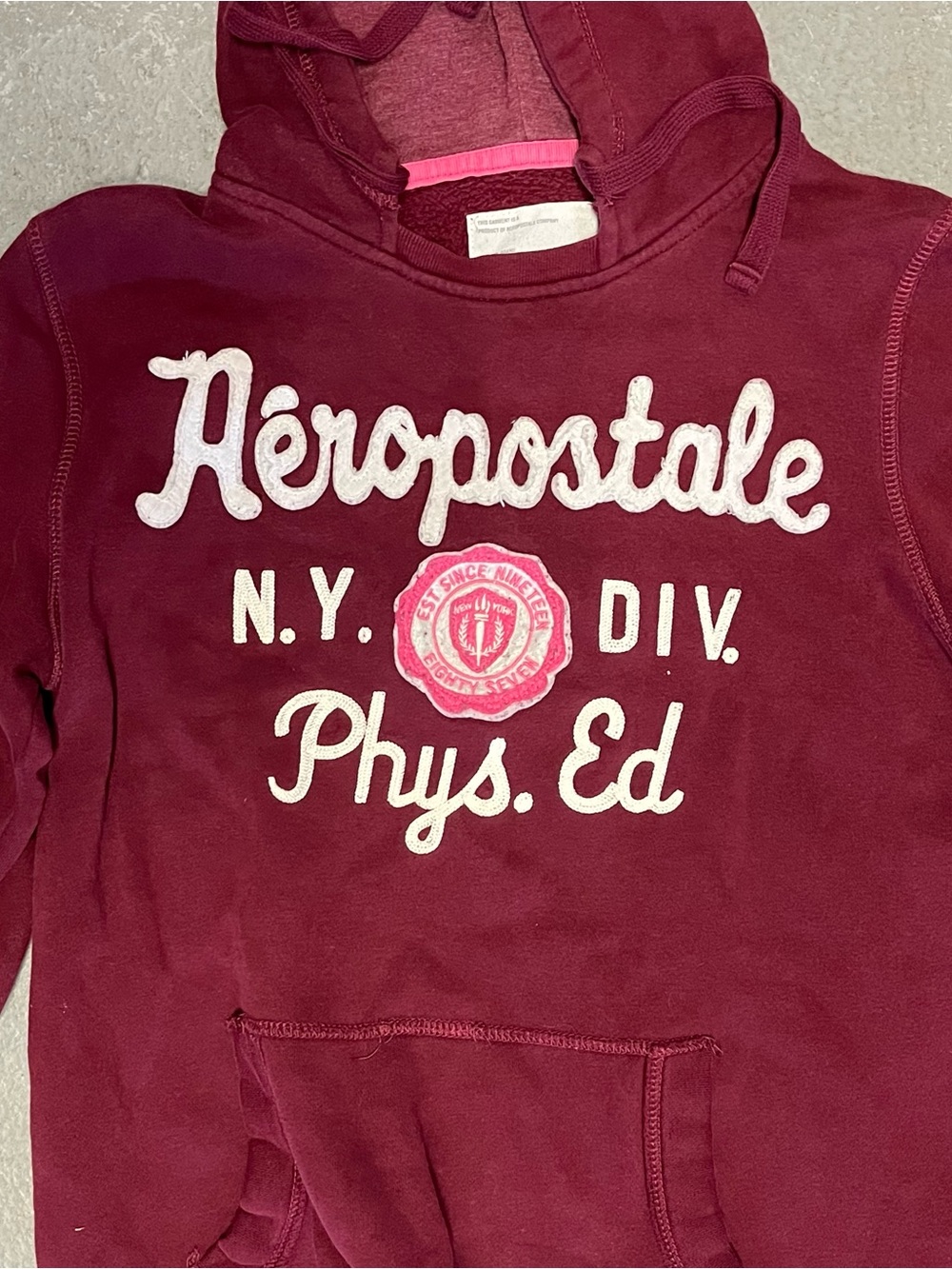 Aeropostale Burgundy Hooded Sweatshirt with Logo Applique - Picture 2 of 5